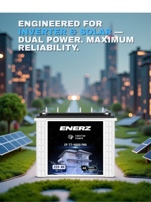 ENERZ 220Ah CP TT-4020 PRO Tall Tubular Inverter Battery – Long Life, Fast Charging, Built for Power Cuts (48-Month Warranty) - Image 3